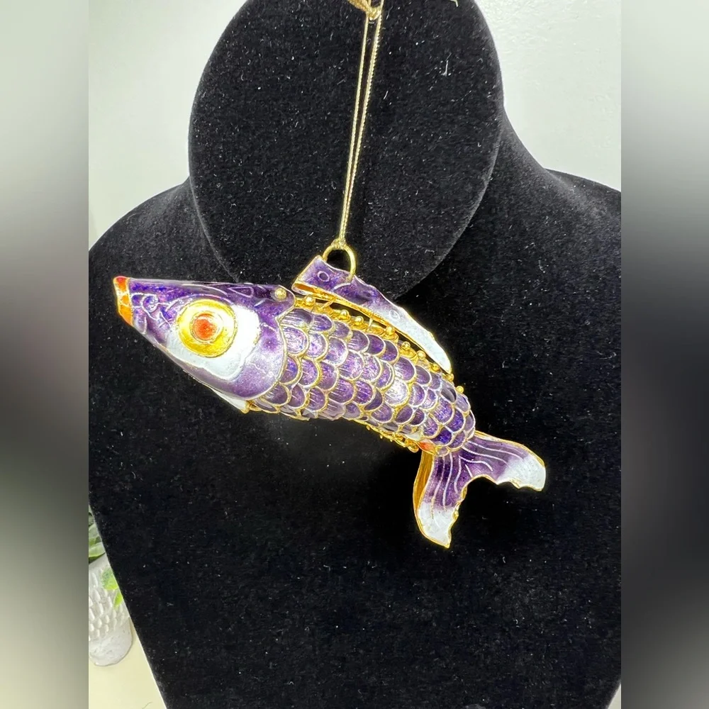 Vintage Chinese Cloisonné Enamel Articulated Swimming Koi Fish Ornament